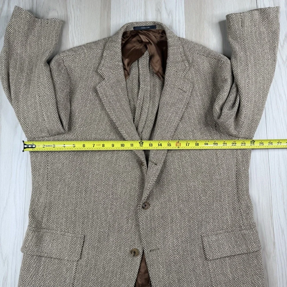 J. Press Herringbone Tweed Blazer Sport Coat Men's Size 48R Made In USA Cotton